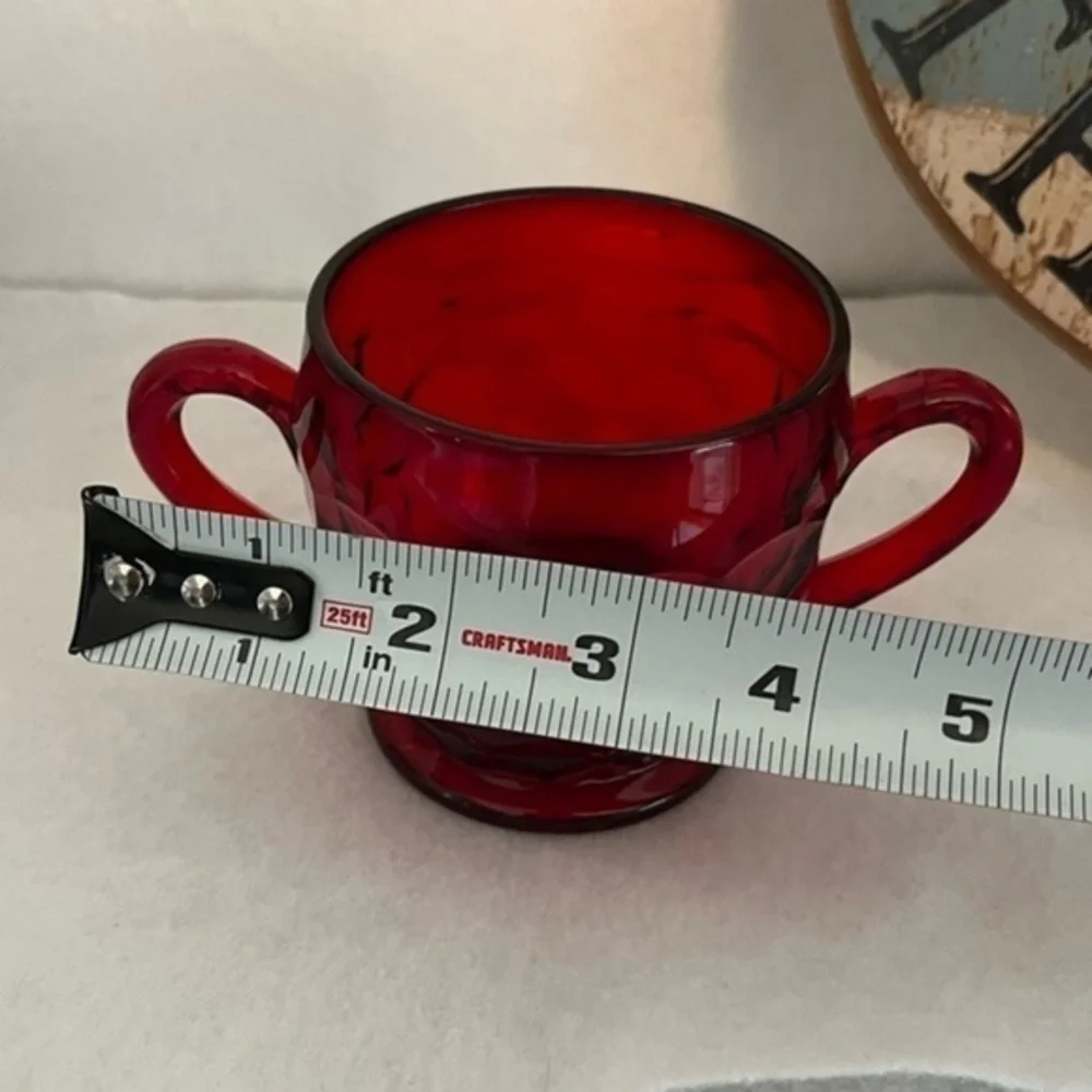 1960's Fenton Ruby Red Georgian Honeycomb Sugar Bowl Depression Glass Dish